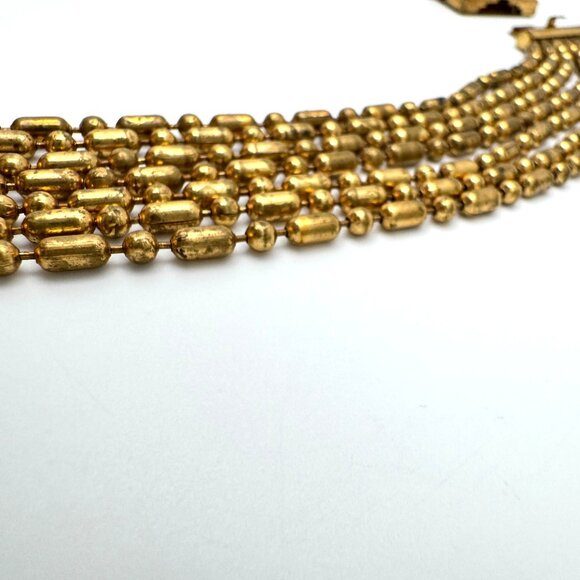 Vintage 7 Multi-Strand Gold-Tone Beaded Necklace With Intricate Clasp 16" - Picture 7 of 8